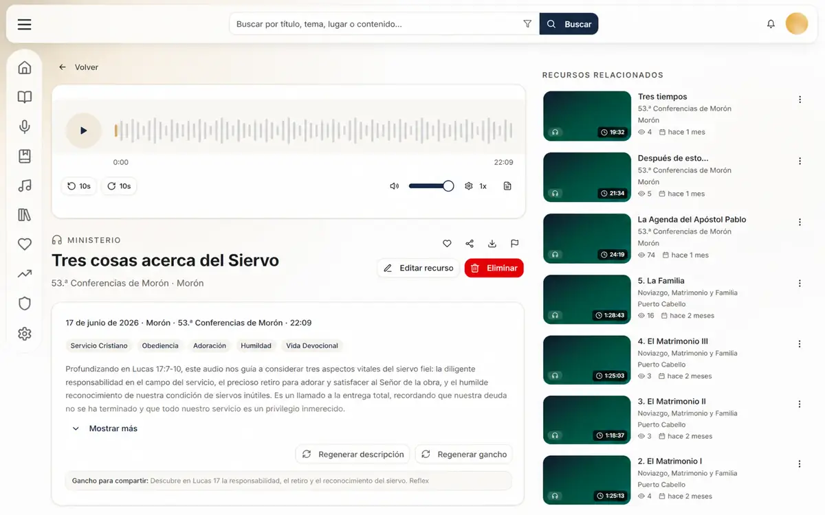 Fundamento Fiel sermon player and detail