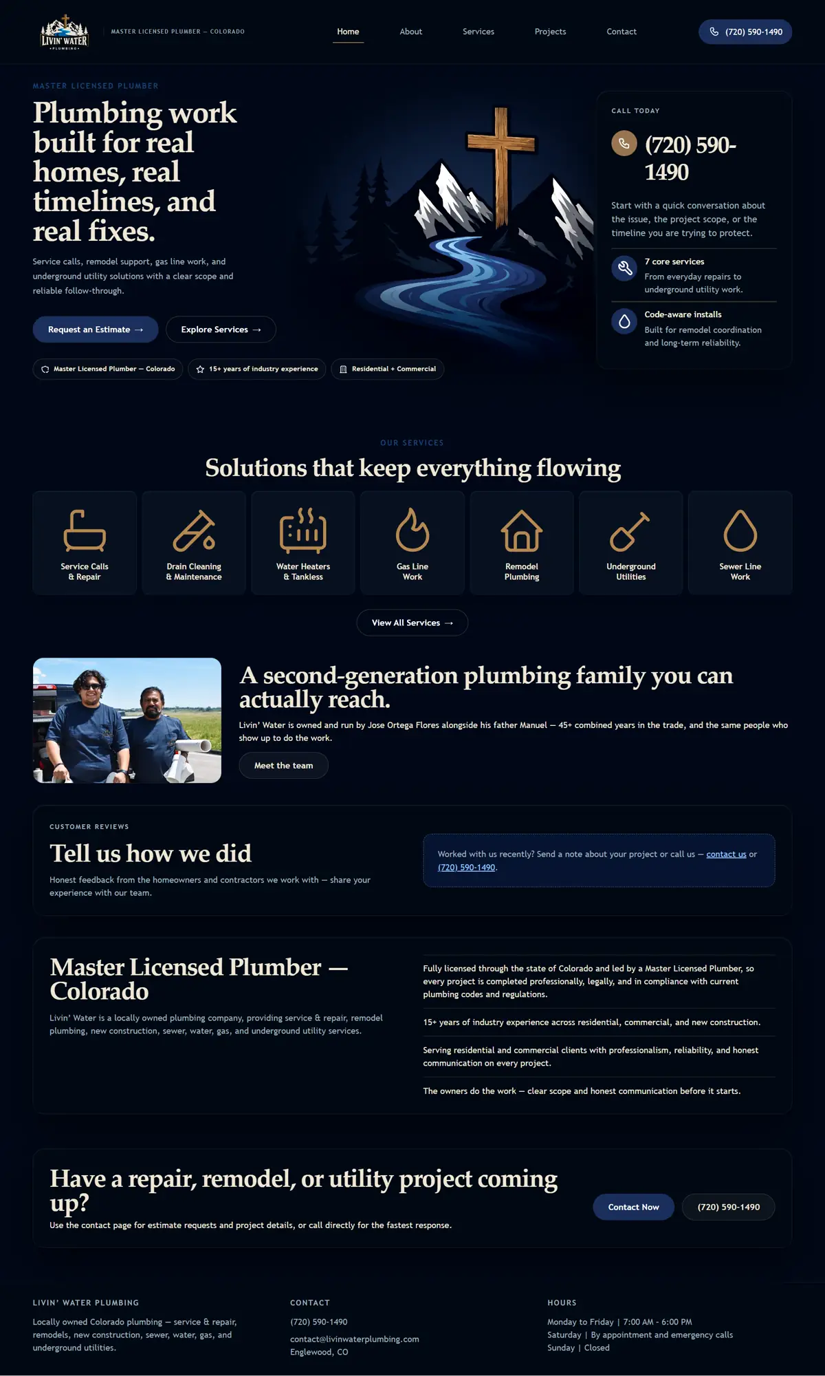Livin Water Plumbing home page